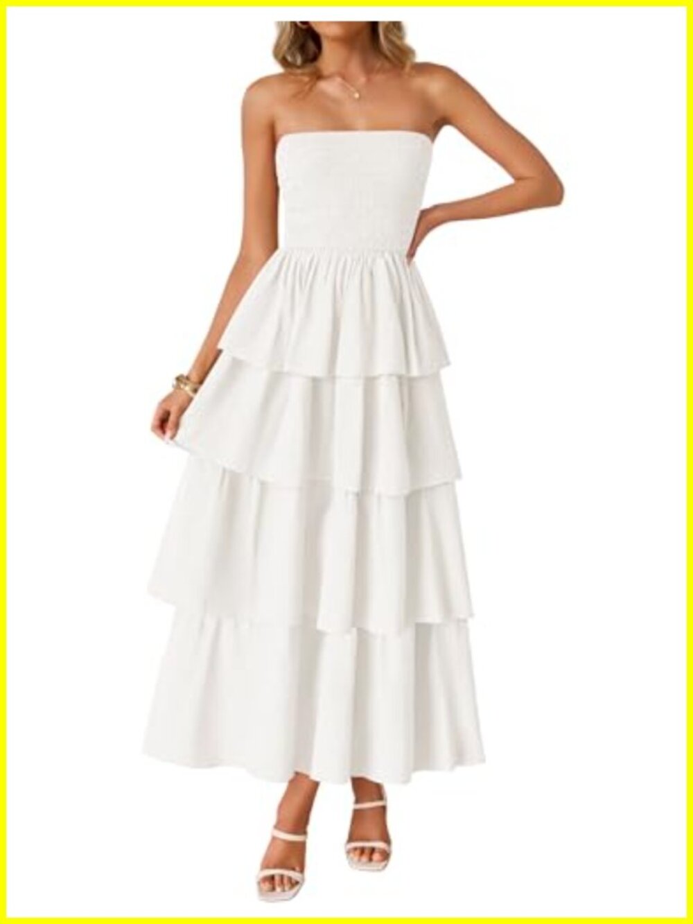 Boho Strapless Maxi Dress Smocked Tiered Summer Beach Vacation